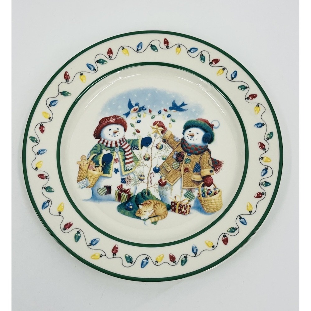 Vintage Longaberger Pottery Christmas Snow Friends Plate 1999 Flurry & Snowball